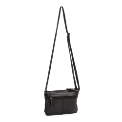 Vintage clutch sort med lynls og skulderrem – set bagfra