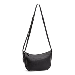 Sort crossover taske i skind med nitter og skulderrem – frontbillede