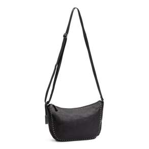 Sort crossover taske i skind med nitter og skulderrem – frontbillede