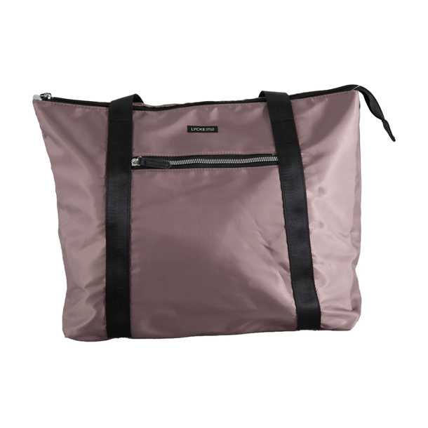 Lycke Happy Shopper brun taske med sorte skulderstropper og lynlslomme