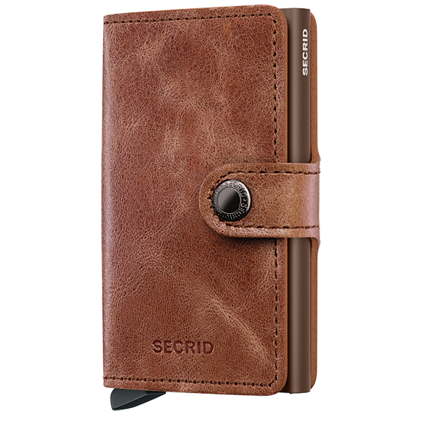 Secrid Miniwallet Vintage Cognac-Brown front – kompakt pung i lder