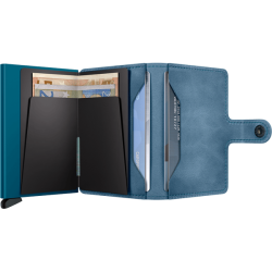 Secrid Miniwallet Vintage Teal �ben med kort, sedler og ekstra kortlommer