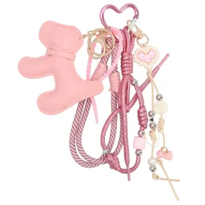 No Label Trendy charm pink med dekorative snore, perler og vedh�ng