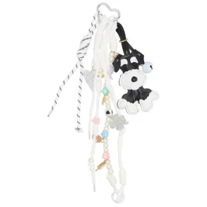 No Label Trendy charm sort og hvid med dekorative snore, perler og vedh�ng