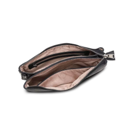 Indvendig visning af Puccini crossover taske i navy med to rum og lynlslomme