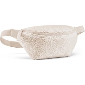 Reisenthel B�ltetaske Teddy Beige set fra siden med bl�d beige teddy-overflade, lynl�slukning og justerbar rem.