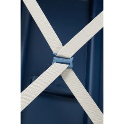 Detaljebillede af de indvendige krydsremme i Samsonite S'Cure dark blue kabinekuffert.