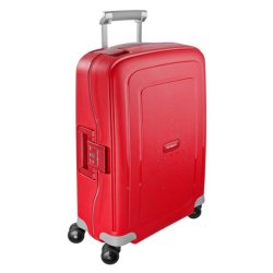 Rd Samsonite S'Cure 55 cm kabinekuffert set fra skr vinkel med 4 hjul og 3-punkts ls.