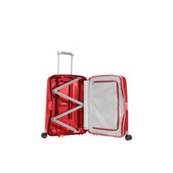 Samsonite S'Cure kabinekuffert 55 cm i rd vist ben med remme og lomme.