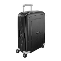 Sort Samsonite S'Cure kabinekuffert 55 cm set i skr vinkel med 3-punkts ls.