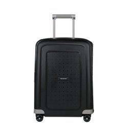 Sort Samsonite S'Cure 55 cm kabinekuffert set forfra med teleskophndtag.
