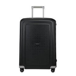 Sort Samsonite S'Cure spinnerkuffert 69 cm set forfra med hardcase-design.