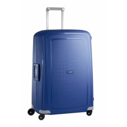 “Samsonite S'Cure 75 cm kuffert i Dark Blue – front med slvfarvede detaljer”