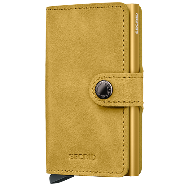 Secrid Miniwallet Vintage gul &ndash; lukket l�derpung med trykknap