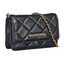 Valentino Ocarina crossbody taske i sort, vist fra siden med gylden kderem