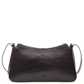 Adax Teramo Elin skuldertaske i m�rkebrun l�der med croco-pr�g set forfra