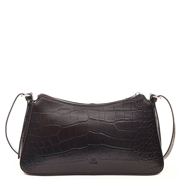 Adax Teramo Elin skuldertaske i m�rkebrun l�der med croco-pr�g set forfra