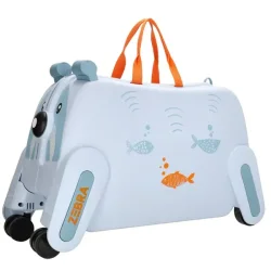 Zebra b�rnekuffert ride-on lysebl� set fra siden