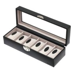 Indvendig visning af sort Davidts urboks med bldt for og plads til flere ure – Hugo P.dk